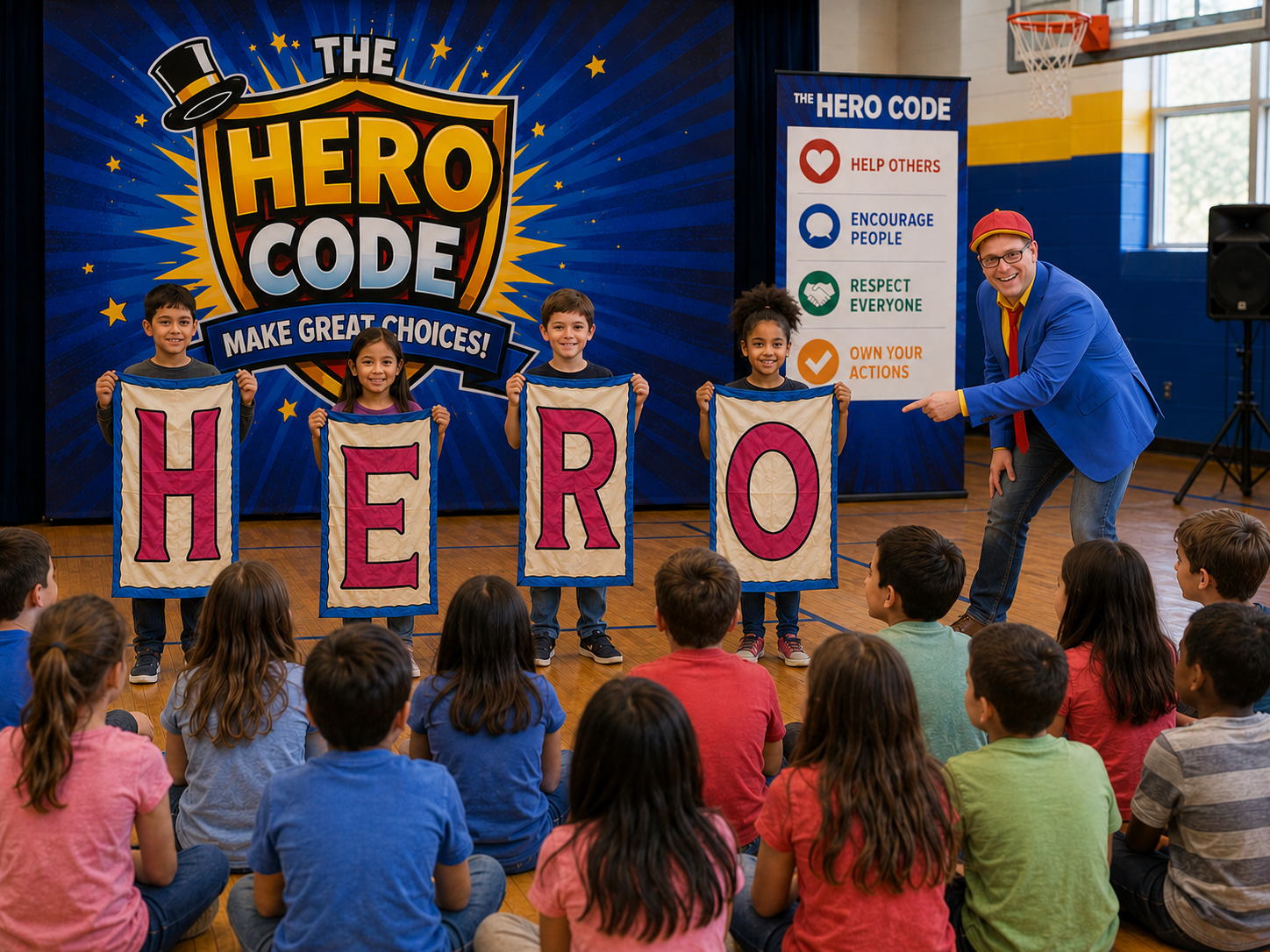 Kids enjoying The Hero Code Magic Show school assembly